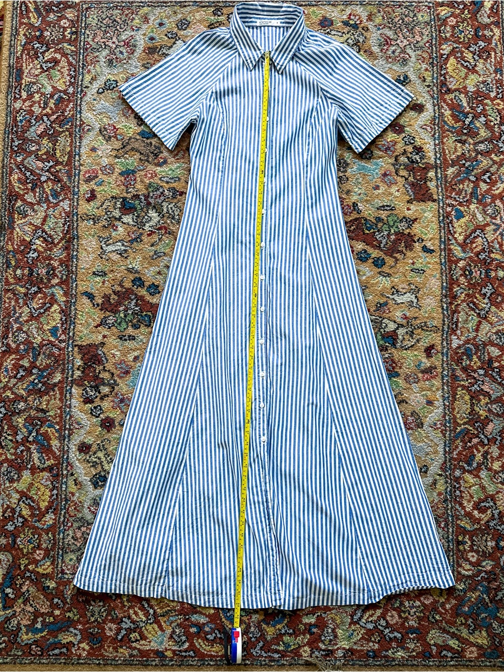 Stateside Blue & White Stripe Maxi Shirt Dress | Nantucket Style | Size Small - Picture 5 of 8